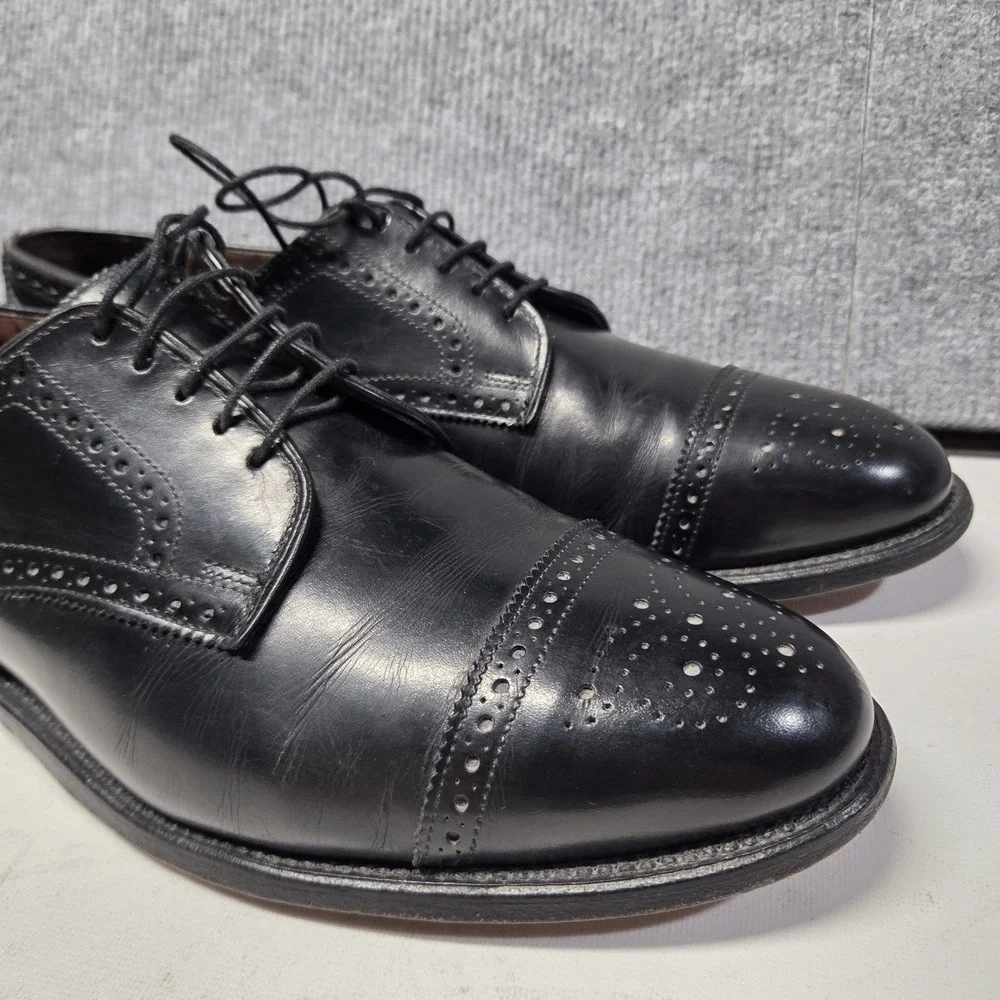 Allen Edmonds Black Leather Sanford Cap Toe Brogue Derby Men's 10.5 D USA